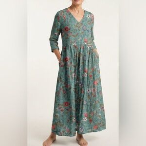 Floral V-Neck Maxi Dress in Teal
